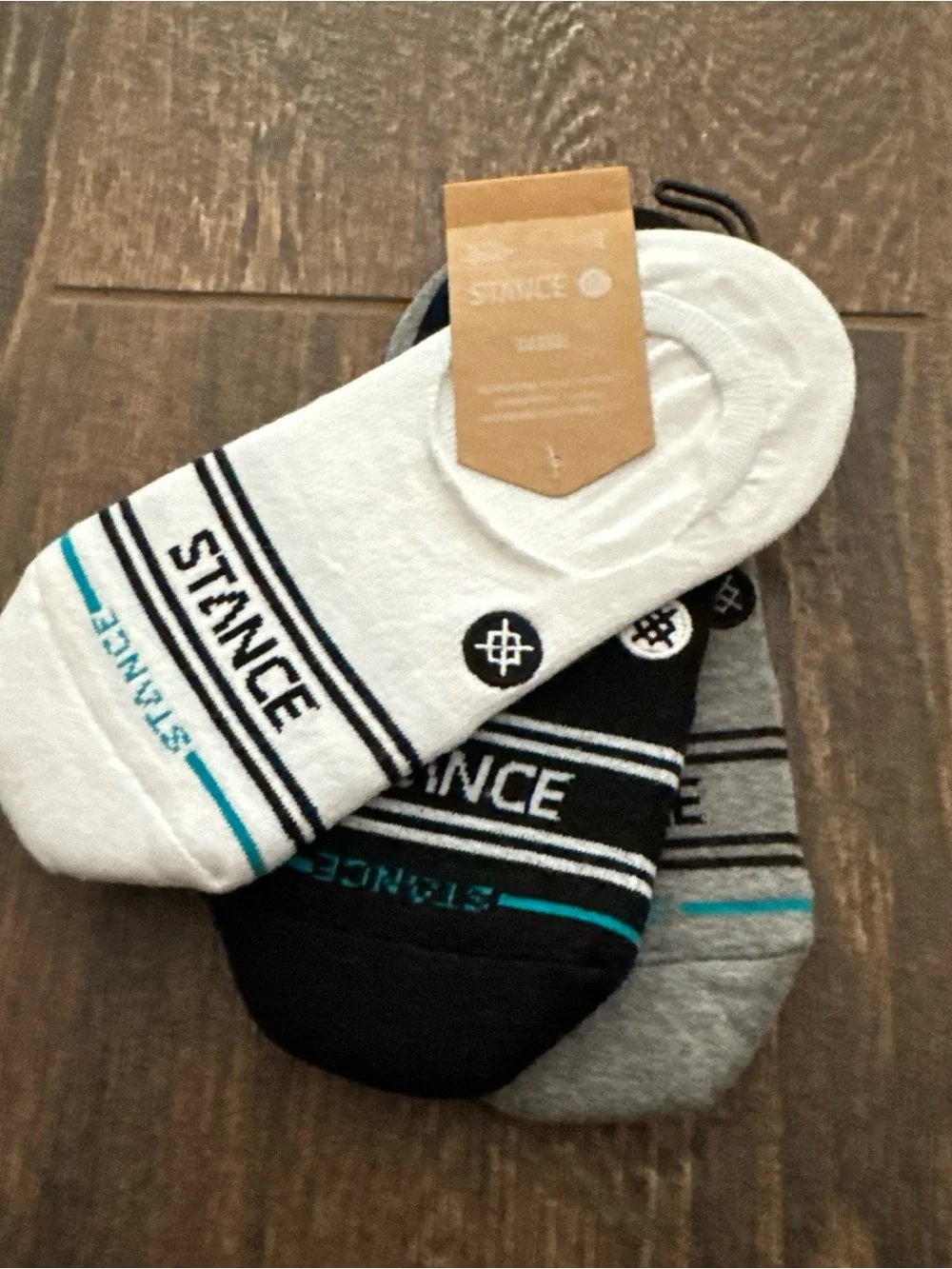 Stance Men’s White No-Show Socks with Black & Teal Accents